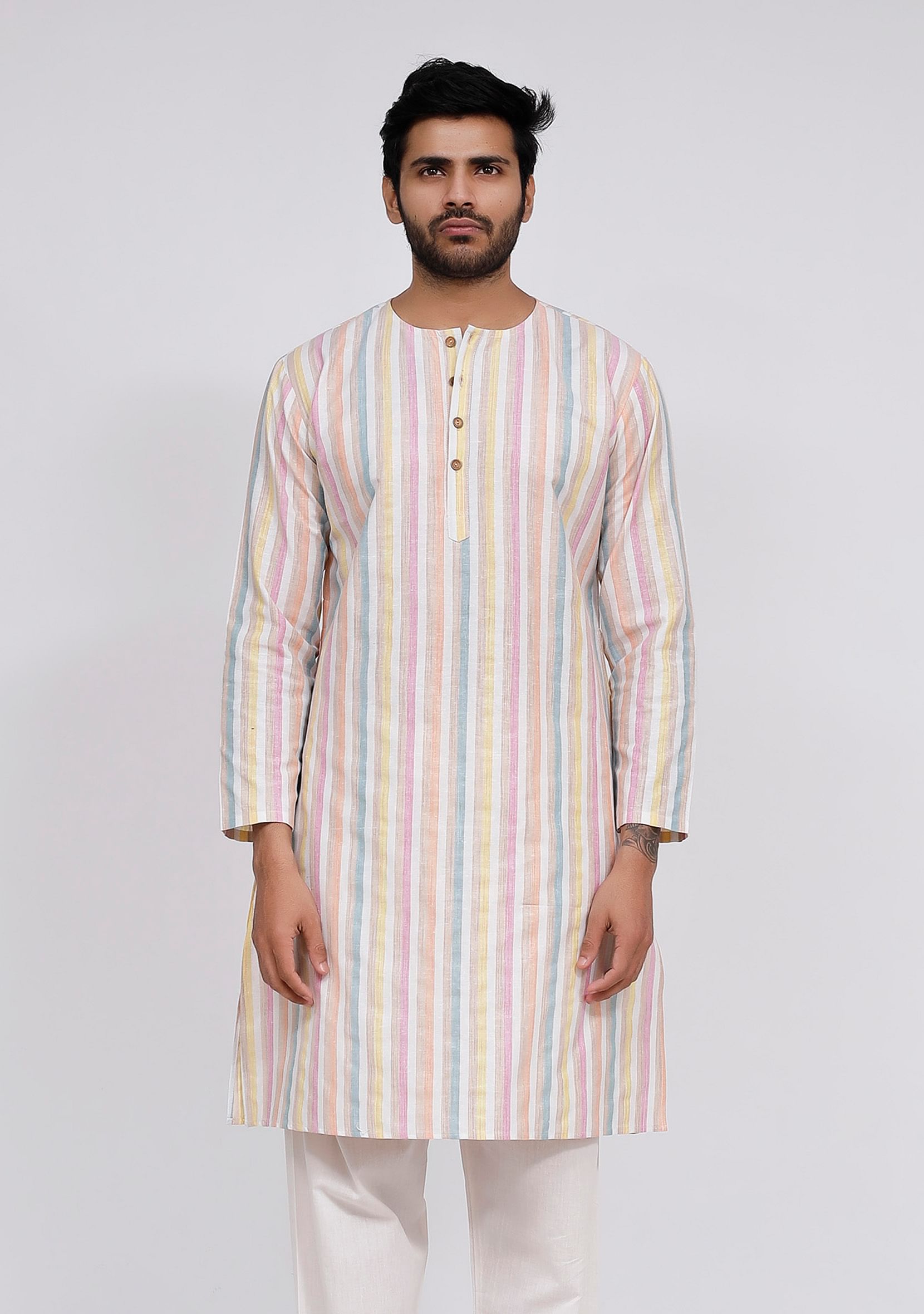 White Stripe Button Down Kurta