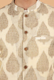 Cream Brocade Sleeveless Nehru Jacket