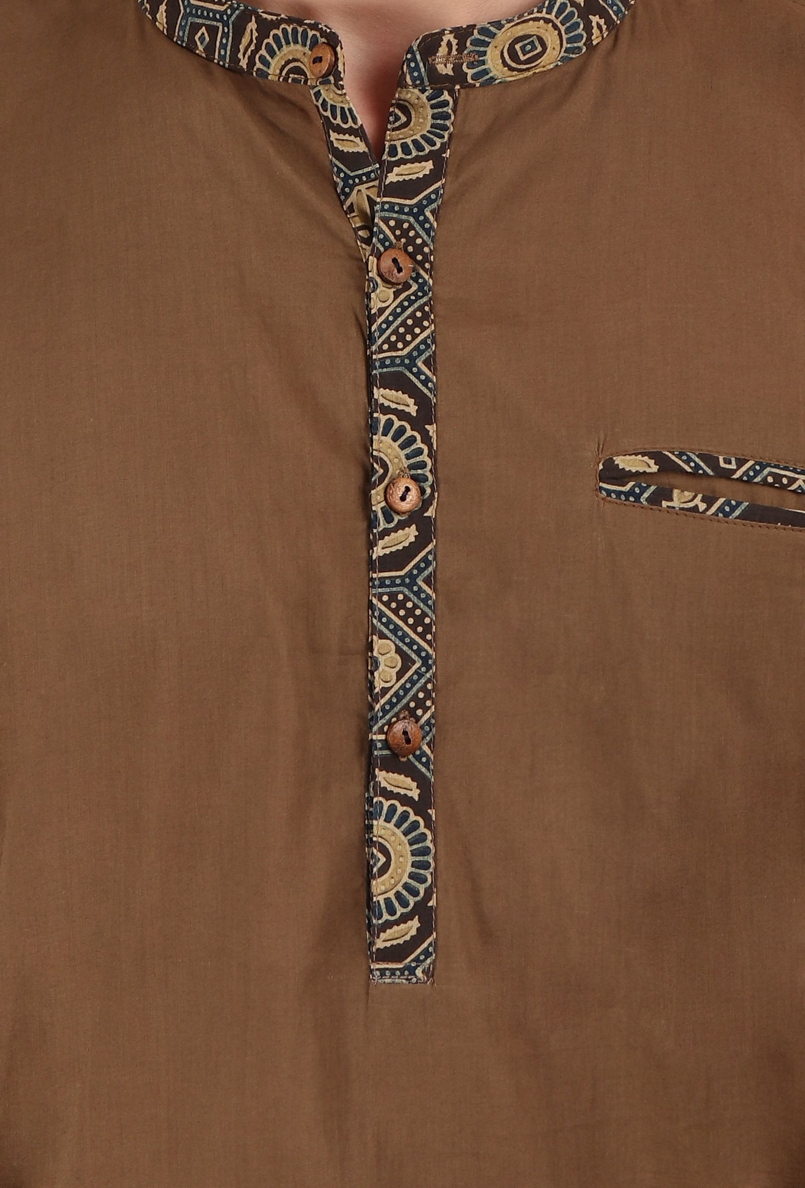 Peanut Brown Ajrakh Handcrafted Cotton Shirt
