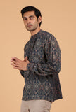 Blue Ajrakh Handcrafted Side Placket Full Sleeves Printed Cotton Shirt