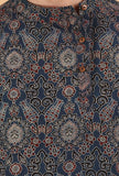 Blue Ajrakh Handcrafted Side Placket Full Sleeves Printed Cotton Shirt