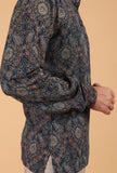 Blue Ajrakh Handcrafted Side Placket Full Sleeves Printed Cotton Shirt