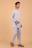 Grey Cotton Mulmul Short Kurta and Pant