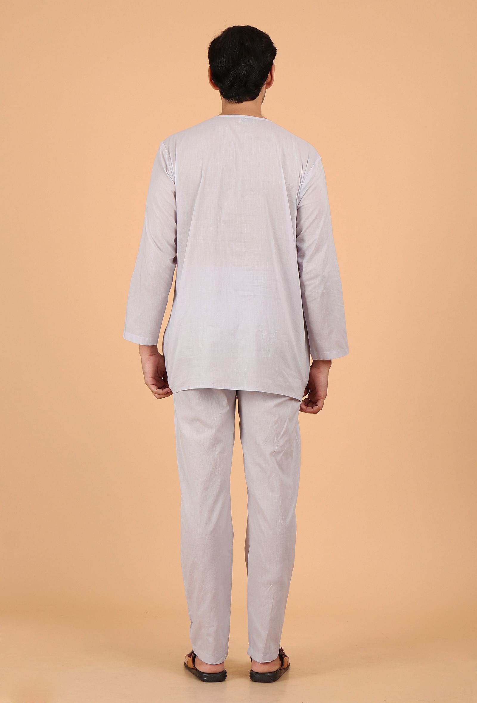 Grey Cotton Mulmul Short Kurta and Pant