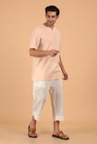 Peach Cotton Mulmul Short Kurta & White Three Quarter Pant