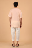 Peach Cotton Mulmul Short Kurta & White Three Quarter Pant