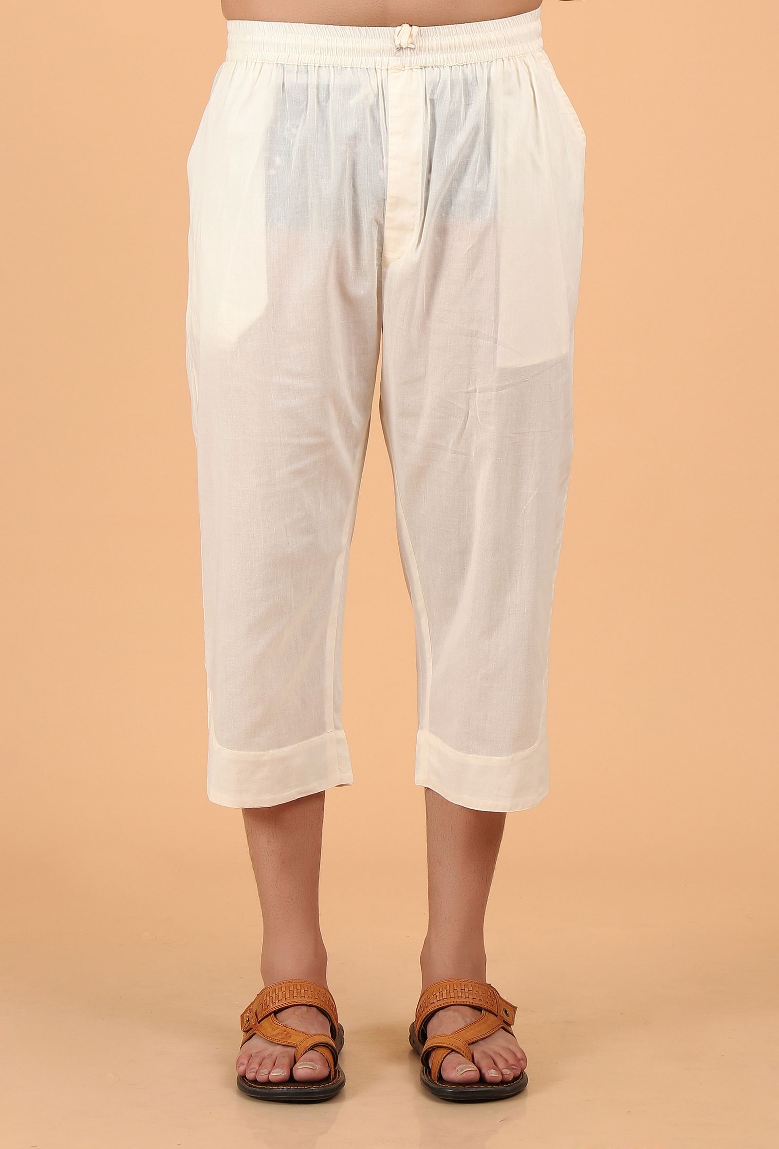 Peach Cotton Mulmul Short Kurta & White Three Quarter Pant