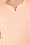 Peach Cotton Mulmul Short Kurta & White Three Quarter Pant