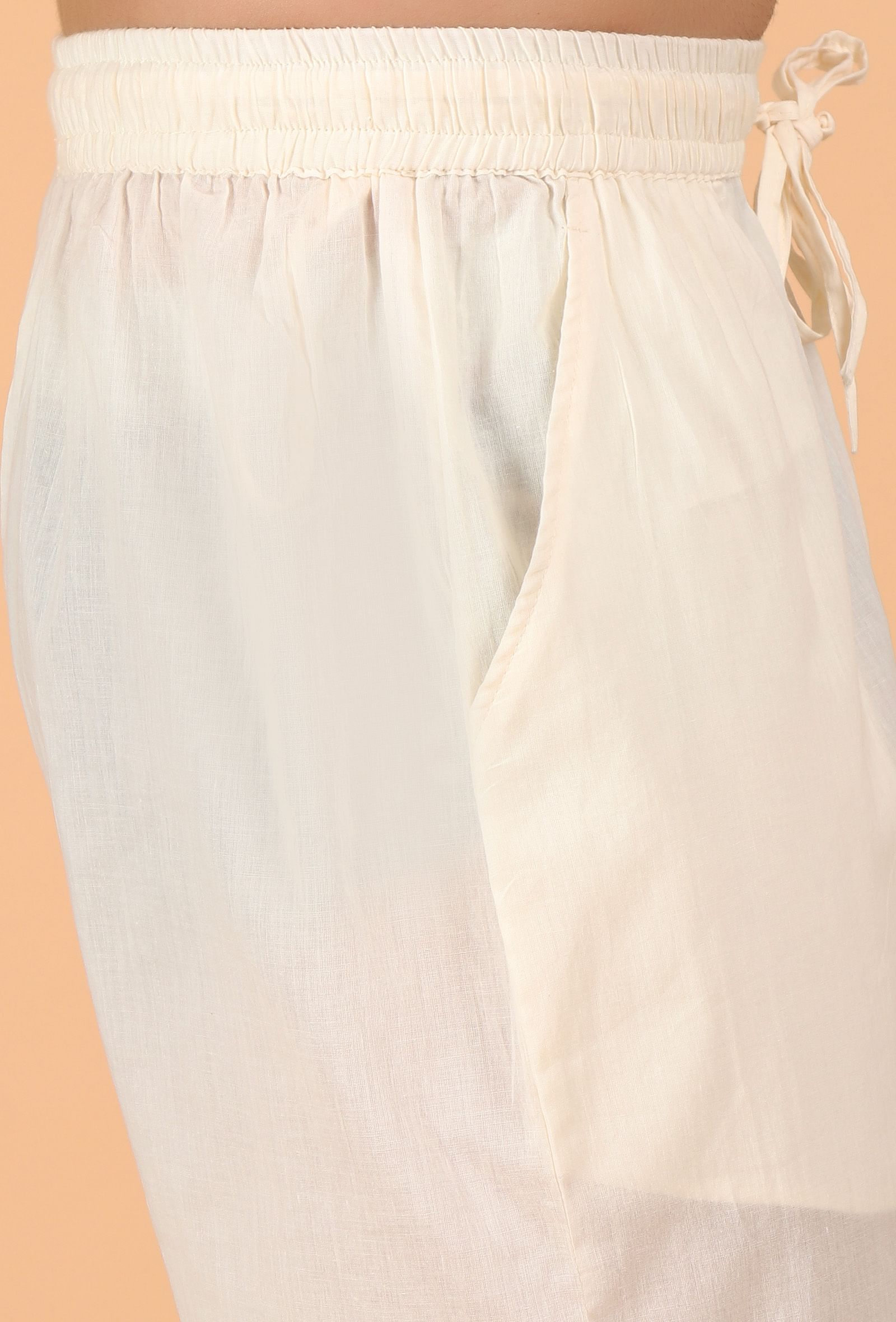 Peach Cotton Mulmul Button Down Short Kurta & White Pant