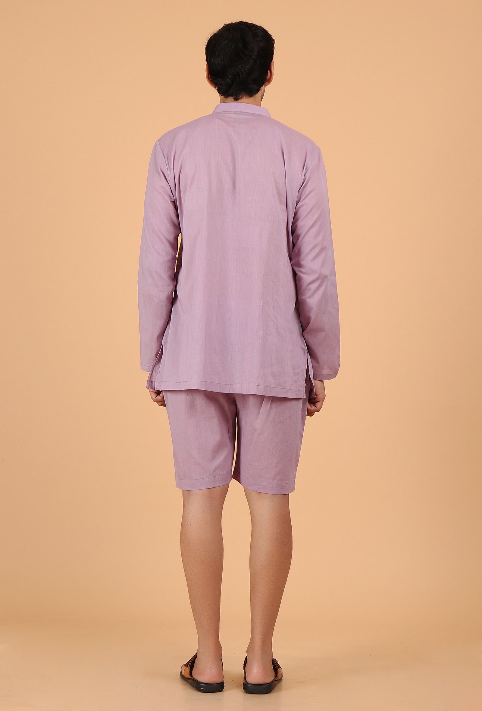 Mauve Cotton Mulmul Short Kurta & Capri Pant