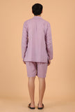Mauve Cotton Mulmul Short Kurta & Capri Pant