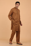 Tan Brown Cotton Mulmul Mid-Length Kurta & Pant