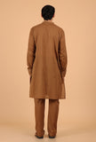 Tan Brown Cotton Mulmul Mid-Length Kurta & Pant