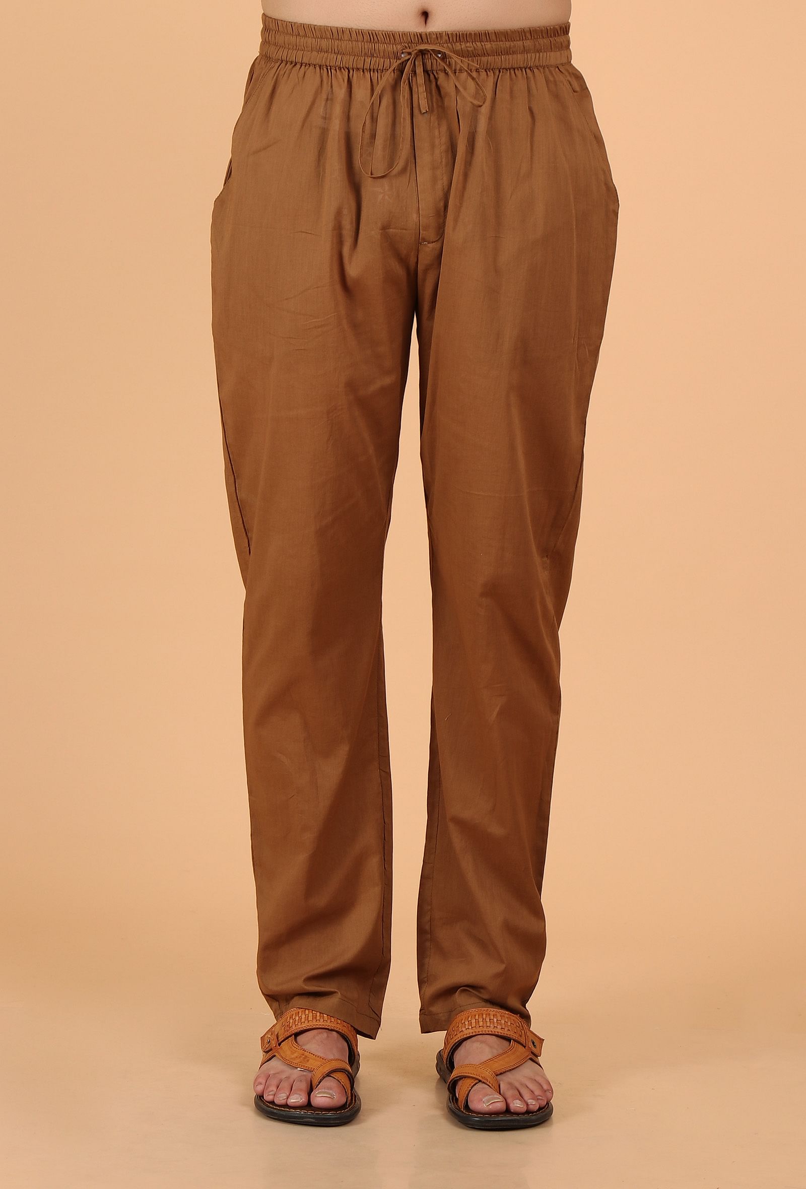 Tan Brown Cotton Mulmul Mid-Length Kurta & Pant
