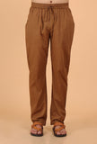 Tan Brown Cotton Mulmul Mid-Length Kurta & Pant
