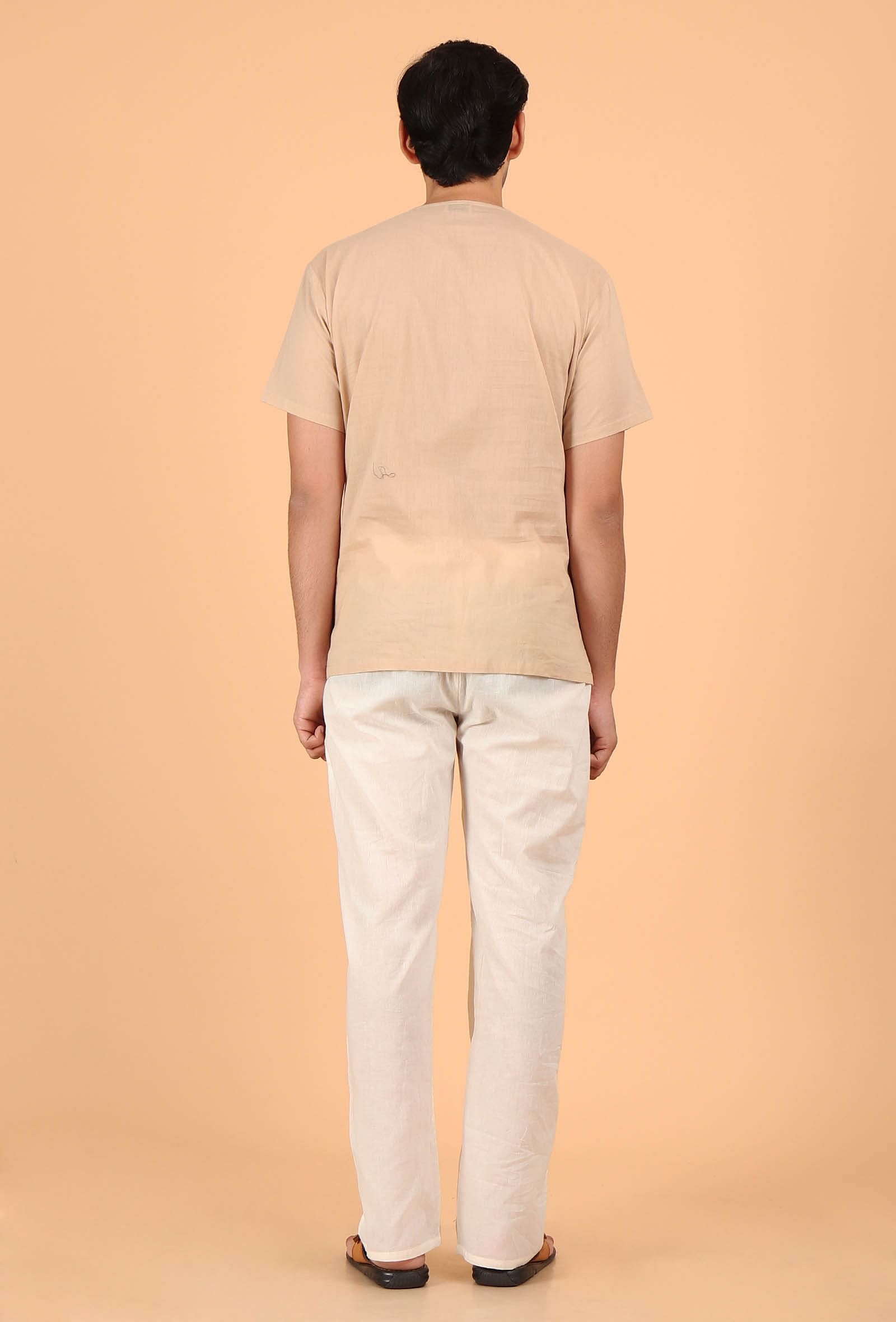 Cream Cotton Mulmul Short Kurta & White Pant