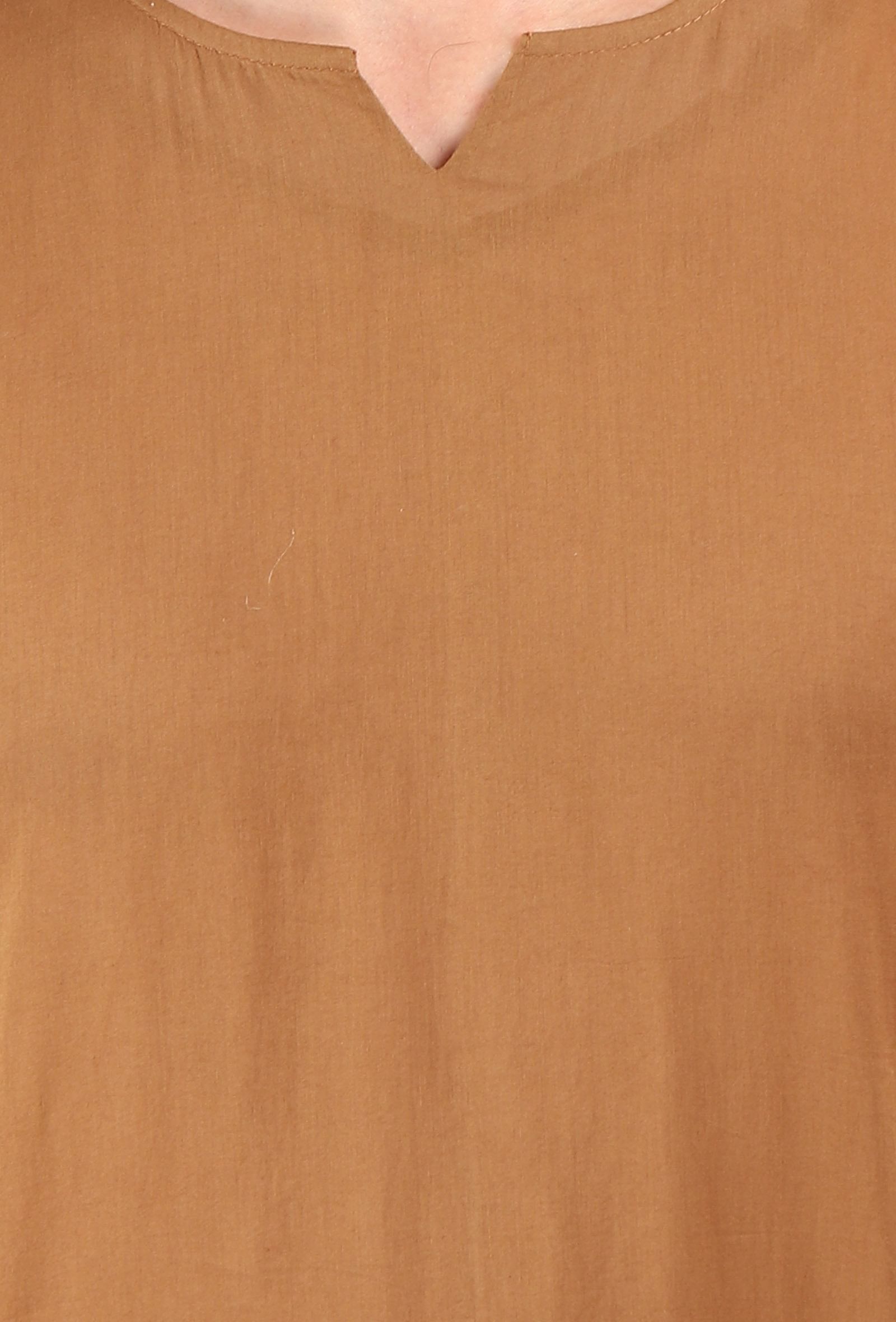 Tan Brown Cotton Mulmul Short Kurta & White Pant