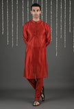 Set Of 2- Udarsh Apple Red Chanderi Kurta & Straight Pants