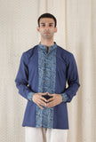 Jayvee Front Open Cotton Indigo Short Kurta