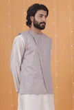 Lavender Chanderi Slant Overlapped Checkered Nehru Jacket