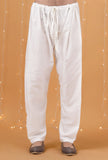 Set Of 3: Yellow Checkered Chanderi Nehru Jacket, Ivory White Kurta & Pajama