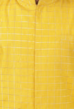 Set Of 3: Yellow Checkered Chanderi Nehru Jacket, Ivory White Kurta & Pajama