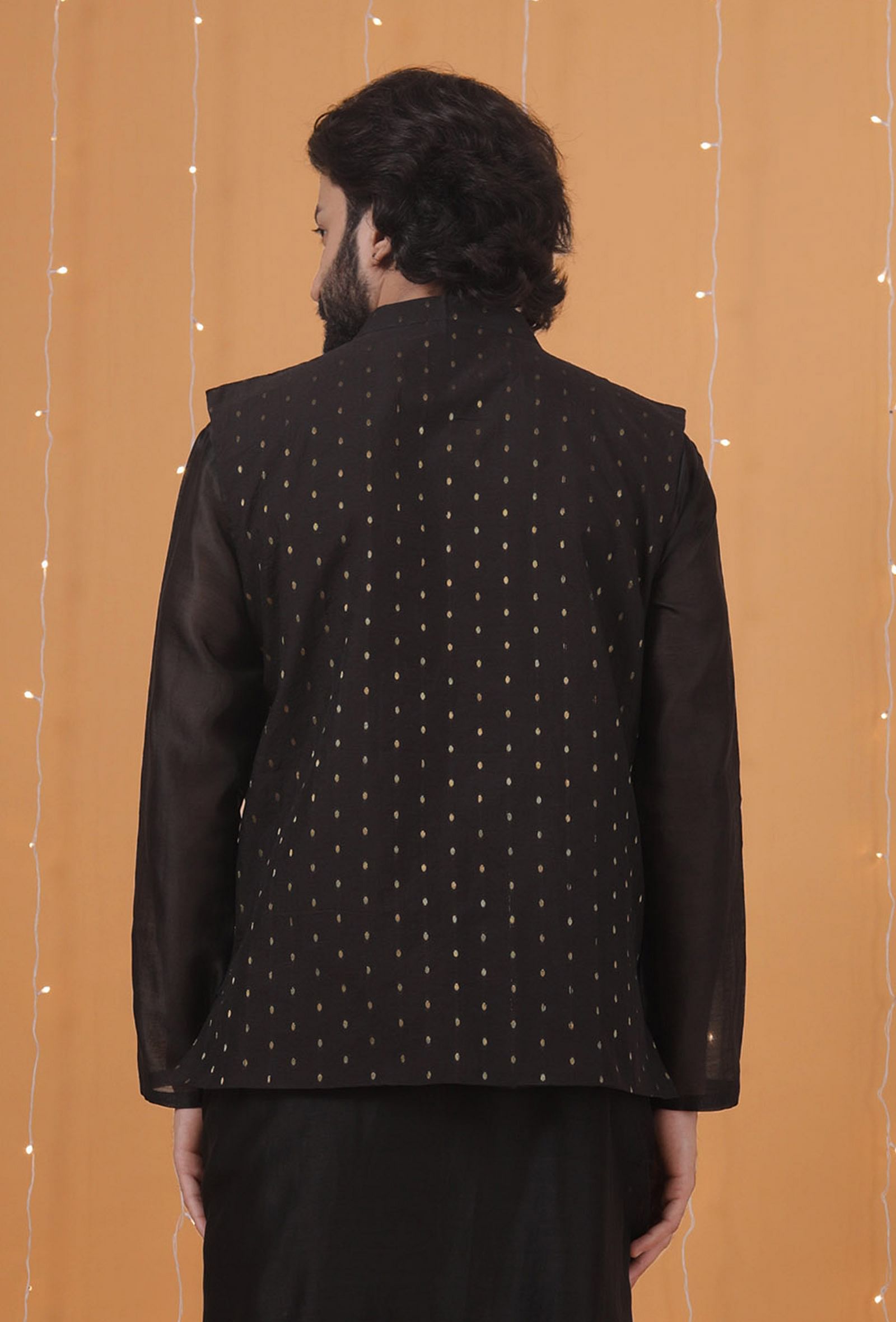 Black Dobby Chanderi Nehru Jacket