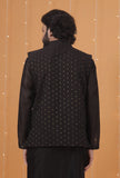 Black Dobby Chanderi Nehru Jacket