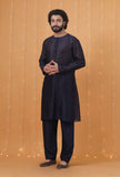 Set Of 2: Space Blue Chanderi Kurta & Pajama