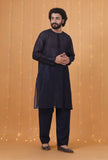 Set Of 2: Space Blue Chanderi Kurta & Pajama