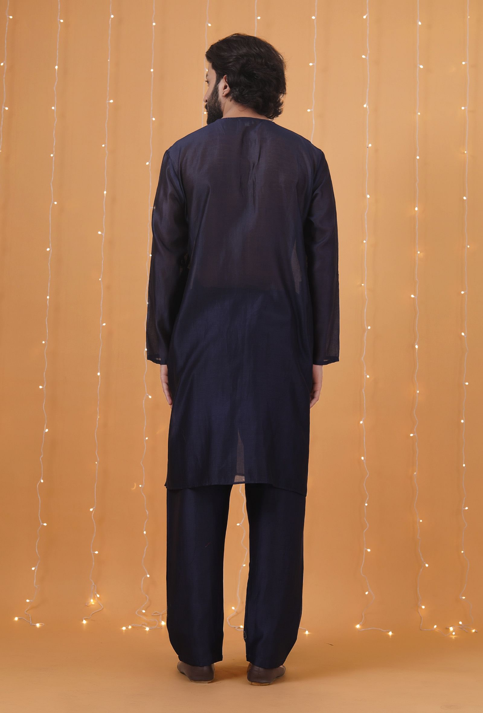 Set Of 2: Space Blue Chanderi Kurta & Pajama