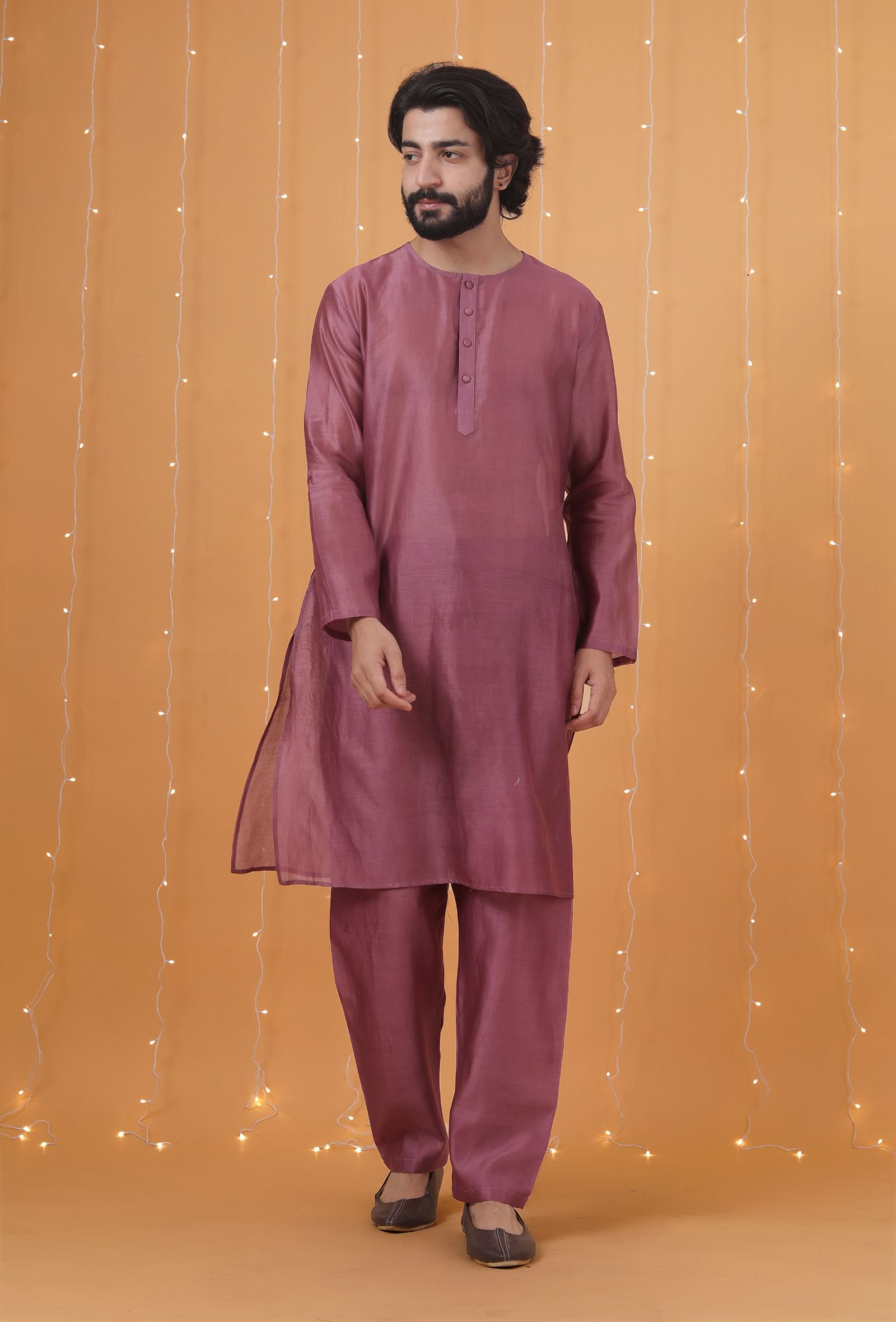 Set Of 2: Grape Chanderi Kurta & Pajama
