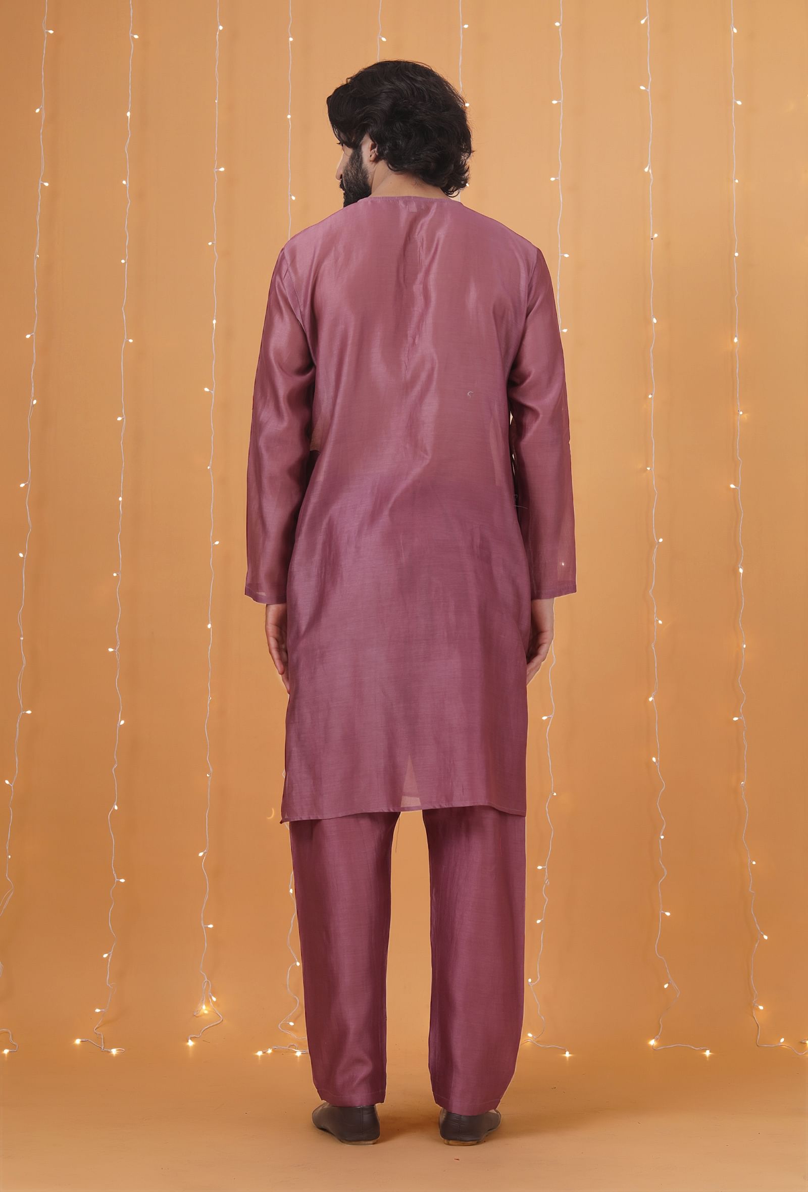 Set Of 2: Grape Chanderi Kurta & Pajama