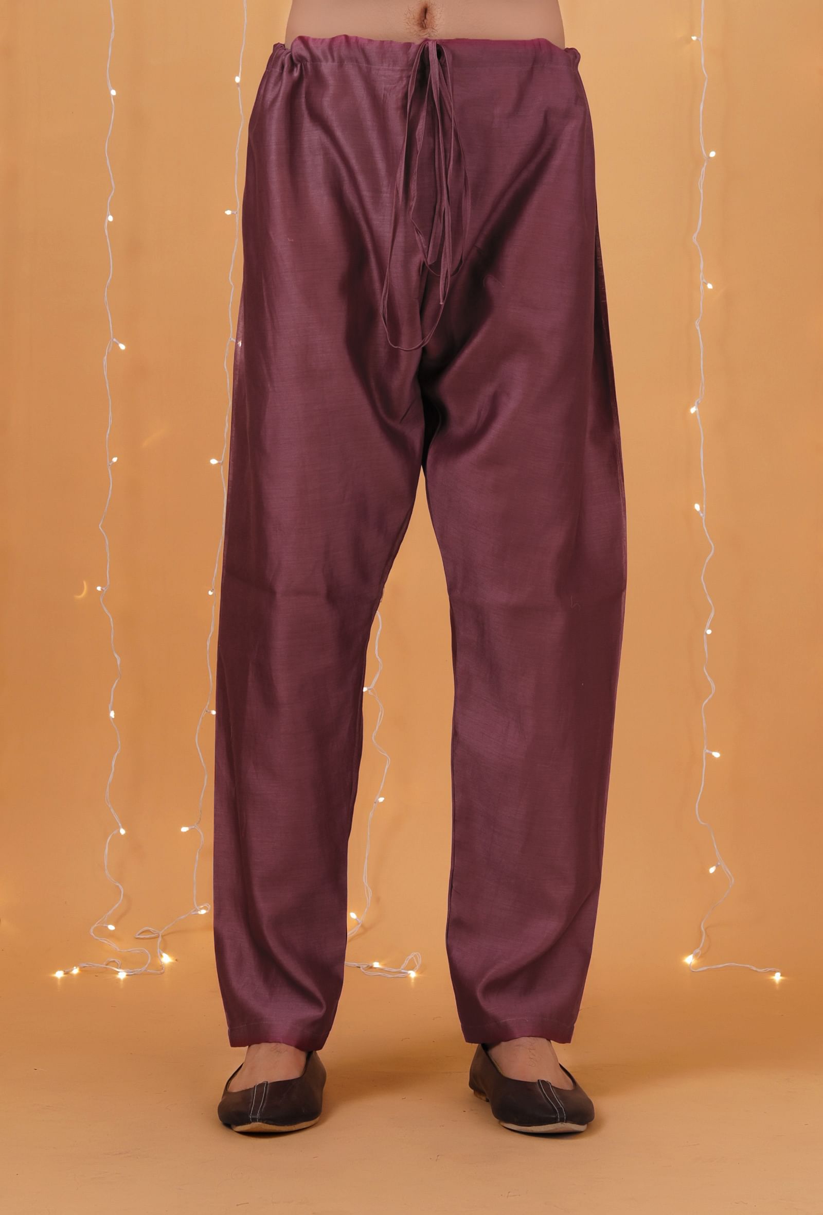 Set Of 2: Grape Chanderi Kurta & Pajama