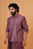 Grape Checkered Chanderi Nehru Jacket
