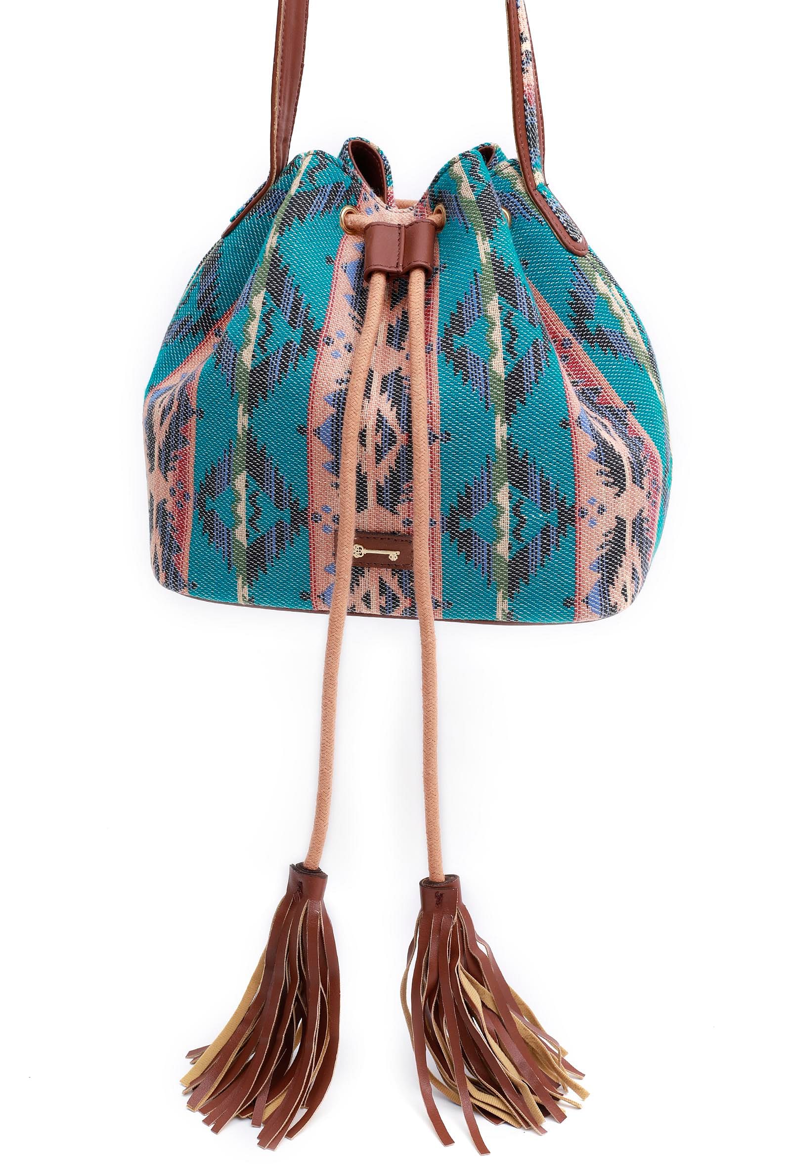 Bottle Green Jacquard Bucket Bag