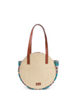 Beige with Blue Jacquard Circular Tote Bag