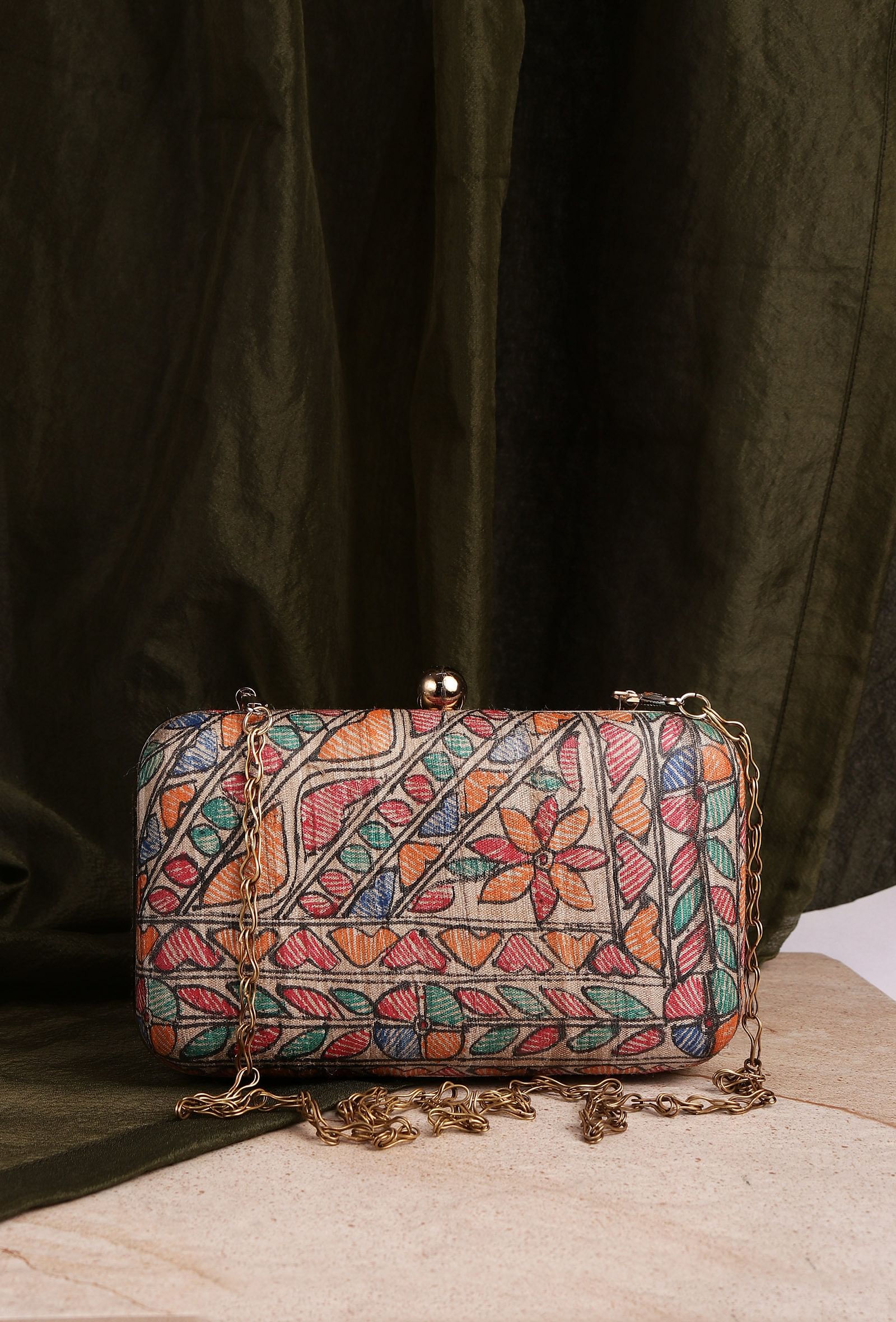 Dani Silk Madhubani Print Rectangular Box Clutch