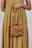 Aviva Golden & Multi Patola Print Square Box Clutch