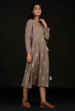 Okra Beige Block printed Angrakha Cotton Dress