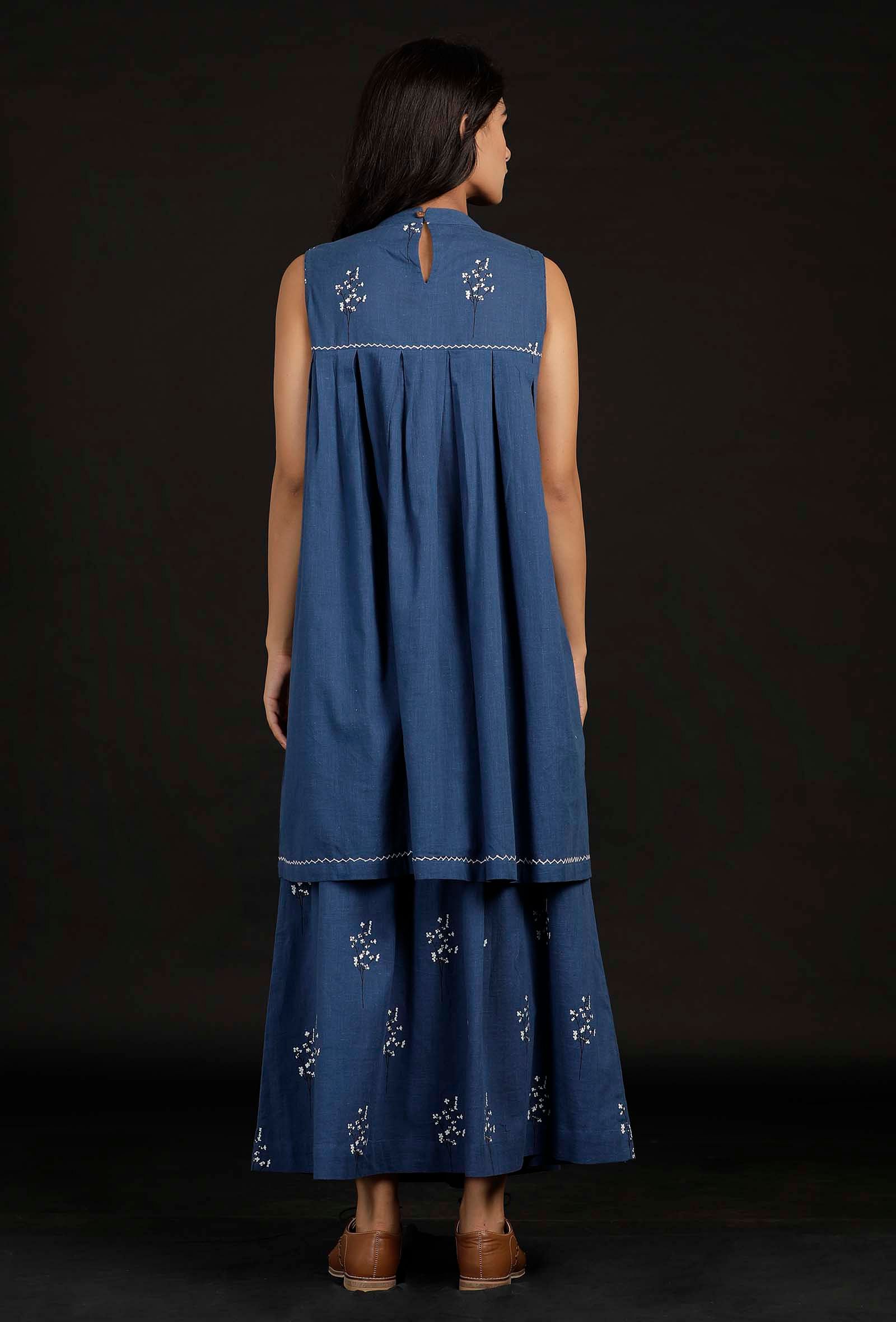 Prussian Blue Hand Detailed Kurta