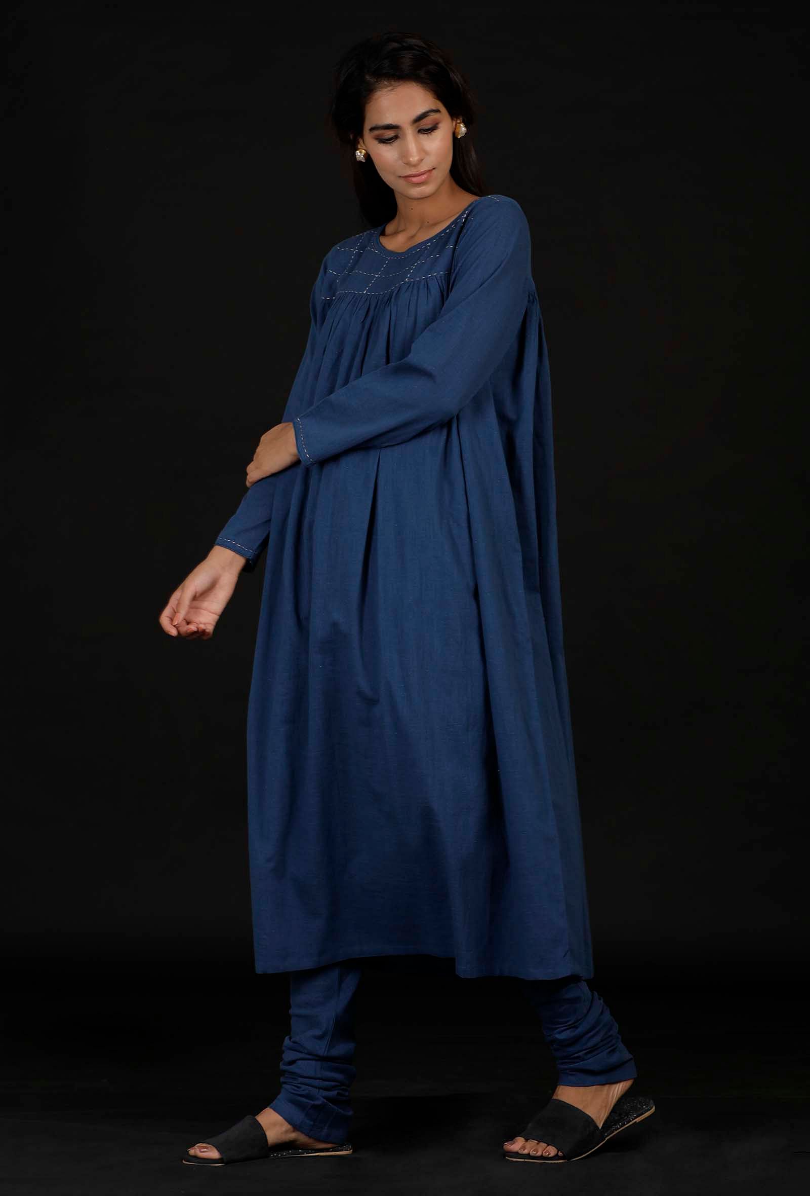 Set of 2: Azure Blue Cotton Kurta with Cotton Chooridar