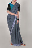 Turquoise Blouse With Black Ikat Patchwork Blouse