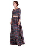 Set of 2 - Blue Ajrakh padded Crop Top & Skirt