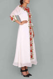 White, Green & Red Floral Pattern Georgette Kaftan with Slip