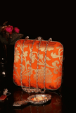 Orange Brocade Box Clutch (6.5 X 2 X 6)