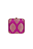 Magenta Brocade Box Clutch with Sling (6.5 X 2 X 6)