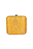 Yellow Brocade Box Clutch with Sling (6.5 X 2 X 6)