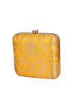 Yellow Brocade Box Clutch with Sling (6.5 X 2 X 6)