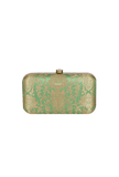 Green Brocade Box Clutch with Sling (8 X 2 X 4.5)